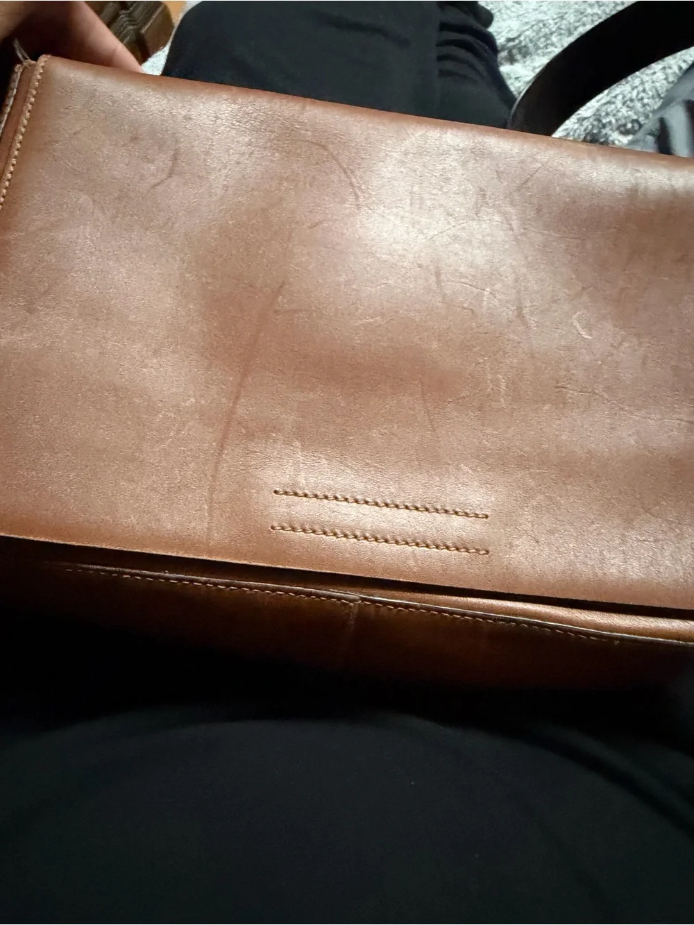 PRADA Tan Leather Messenger Bag with Wide Shoulder Strap
